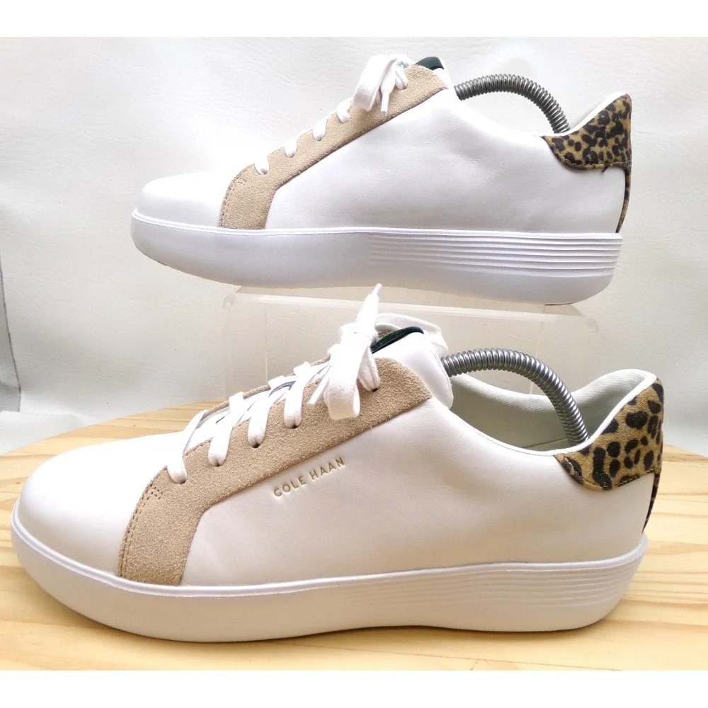 Cole Haan Grand Crosscourt Joy Platform Sneaker Women 10.5 B Optic White Leopard